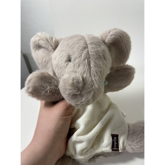 Kaloo Elephant Puppet Plush 11" Grey and white with light blue bandana - Picture 11 of 11